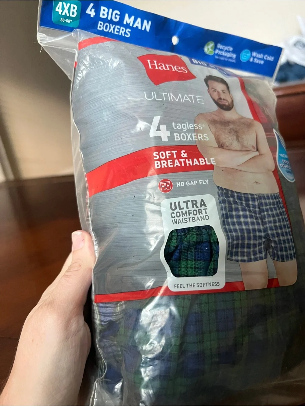 Hanes Ultimate Tagless Boxers Plaid Blue & Green Big & Tall 4X Big NWT
